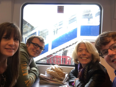 Image courtesy of Beatrice Bass Beatrice George Hilary and other George on train to Bournemouth